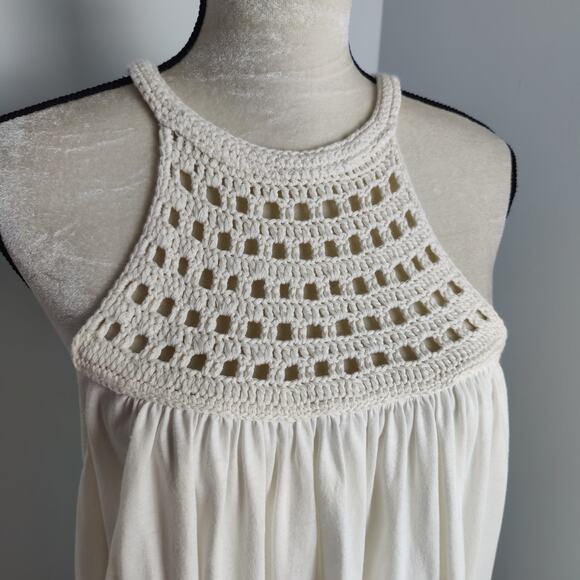 NWT Evereve Women's Sz XL Ivory Cream Crochet Halter Racerback Tank Cotton Linen - Picture 2 of 7